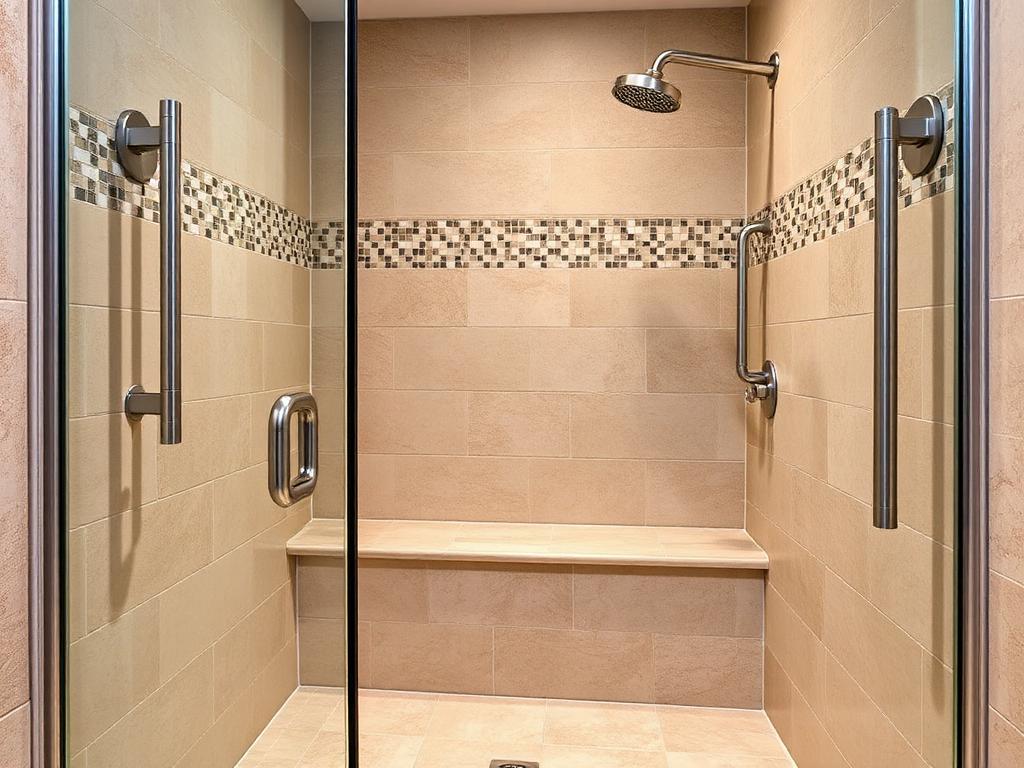 Bathroom shower with easy-to-grip handrails